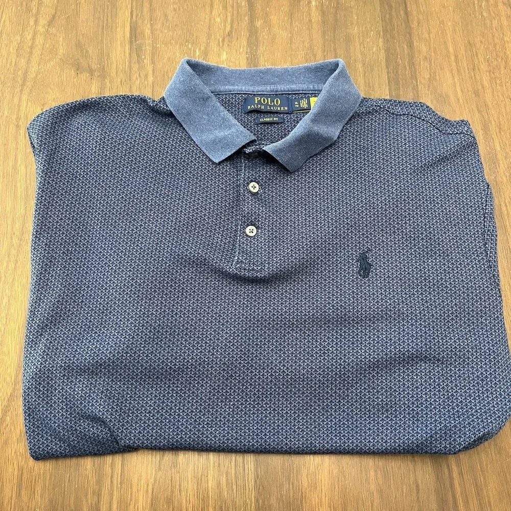 Polo Ralph Lauren Polo Shirt Men Medium Blue Geometric Pattern Pony RL